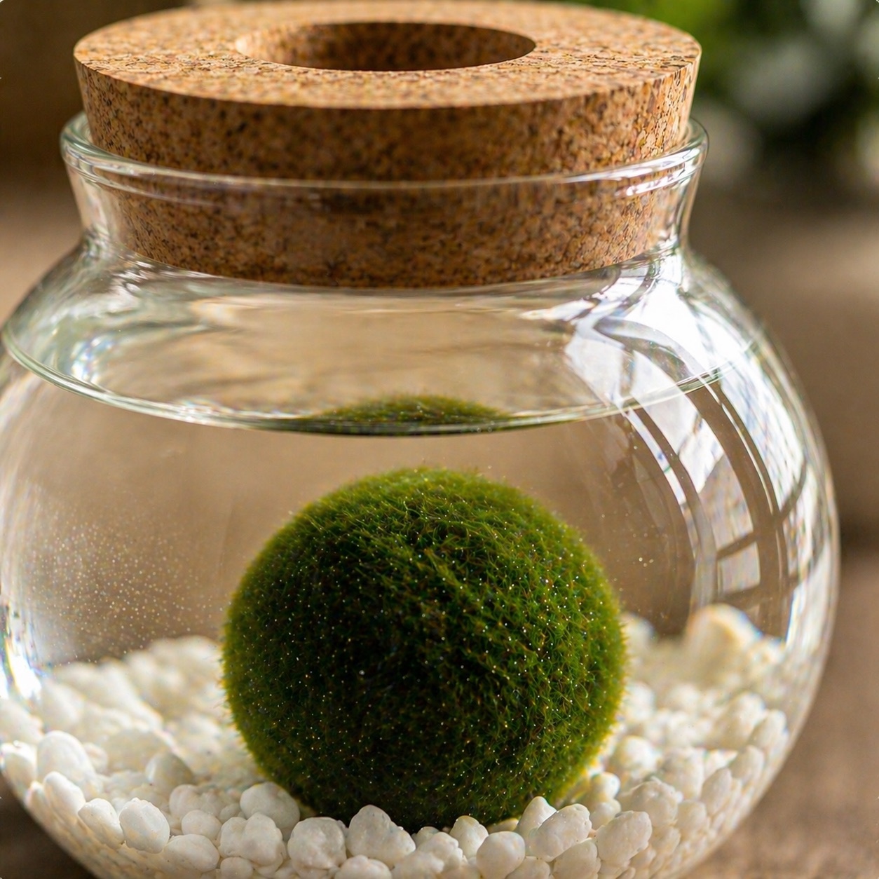 A marimo in a minimal glass piece
